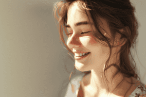A woman smiling.